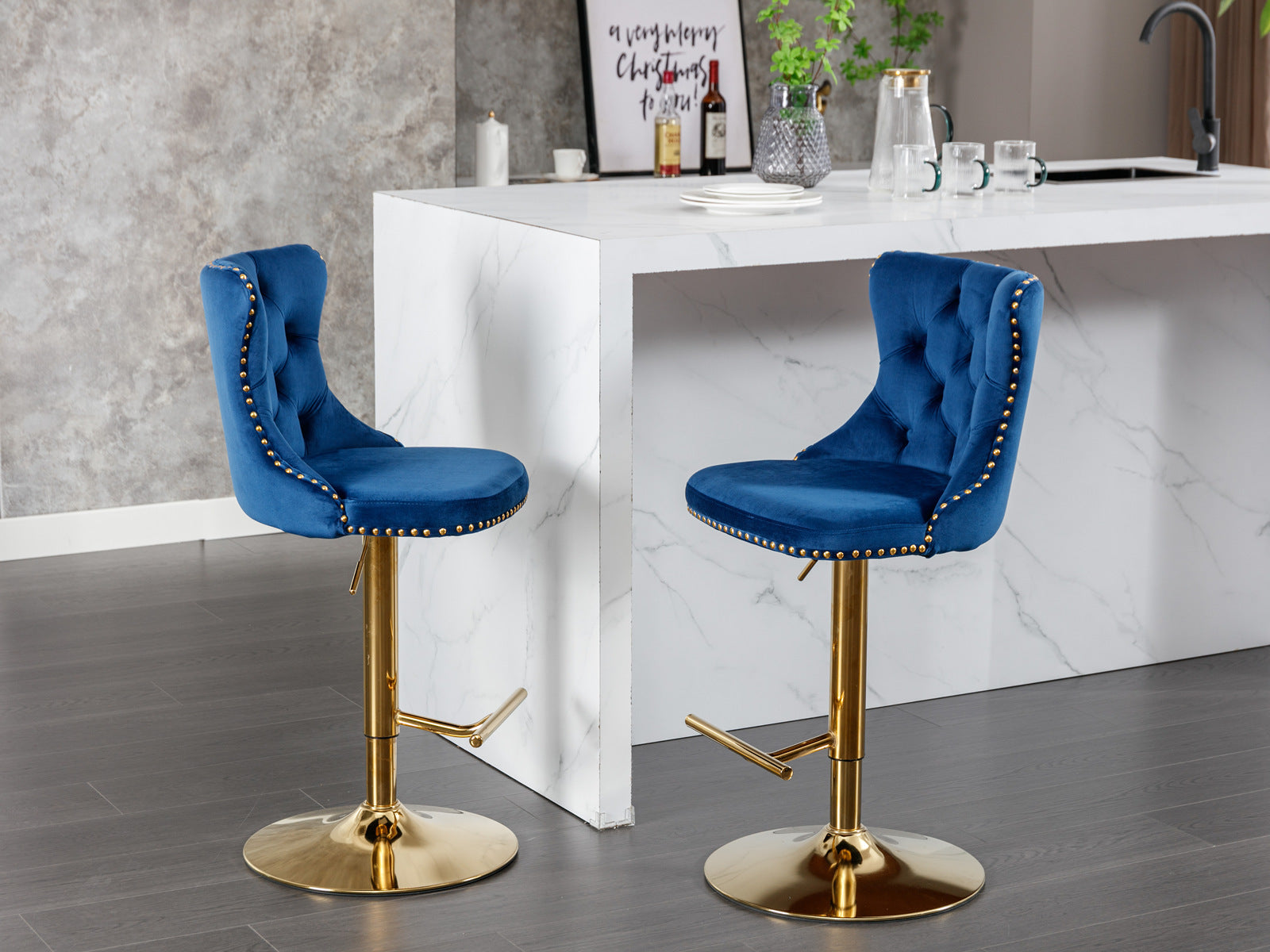 25-33 Inch, Modern Upholstered Bar Stools with Backs Comfortable Tufted for Home Pub and Kitchen Island,Blue,Set of 2 eprolo