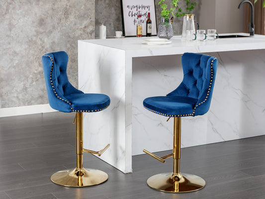 25-33 Inch, Modern Upholstered Bar Stools with Backs Comfortable Tufted for Home Pub and Kitchen Island,Blue,Set of 2 eprolo