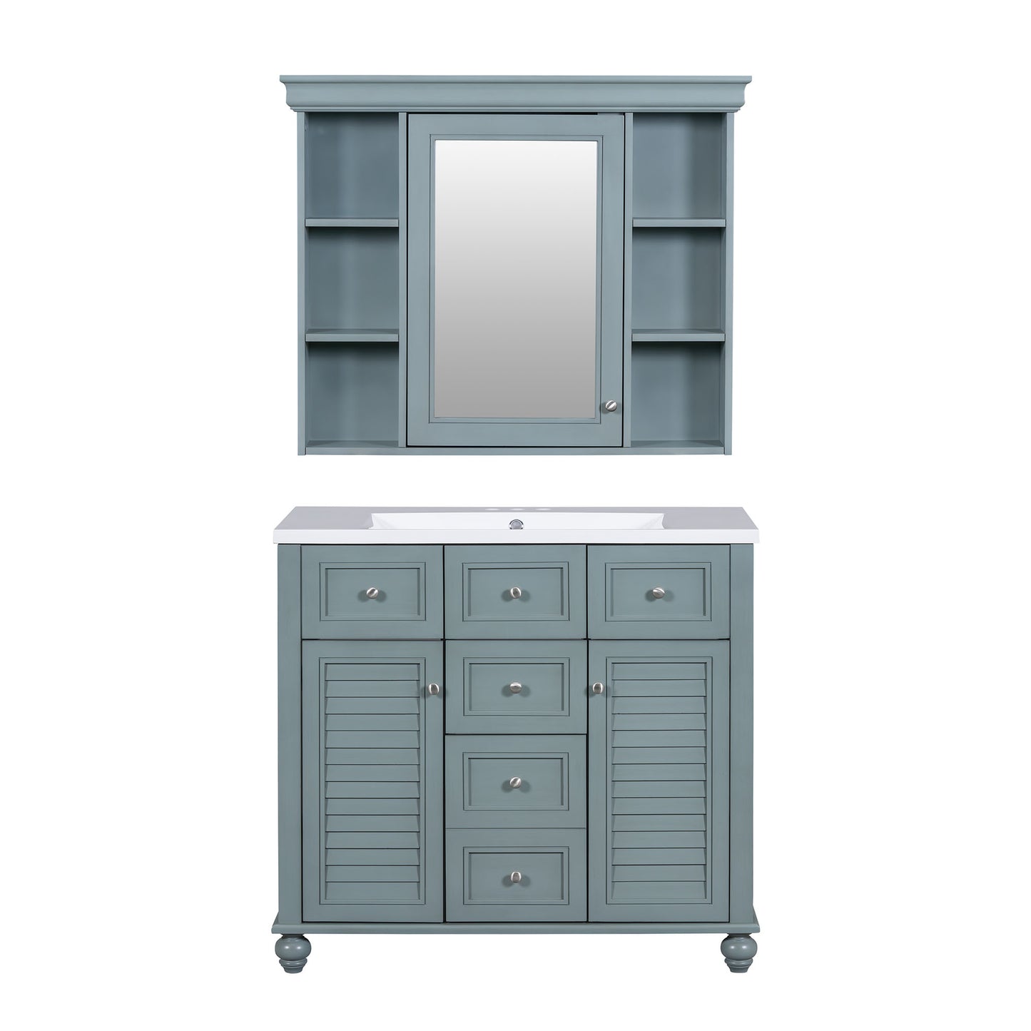 36 inch modern mirror cabinet with adjustable shelves, 2 soft closing doors, and 6 drawer storage cabinet door organizers eprolo