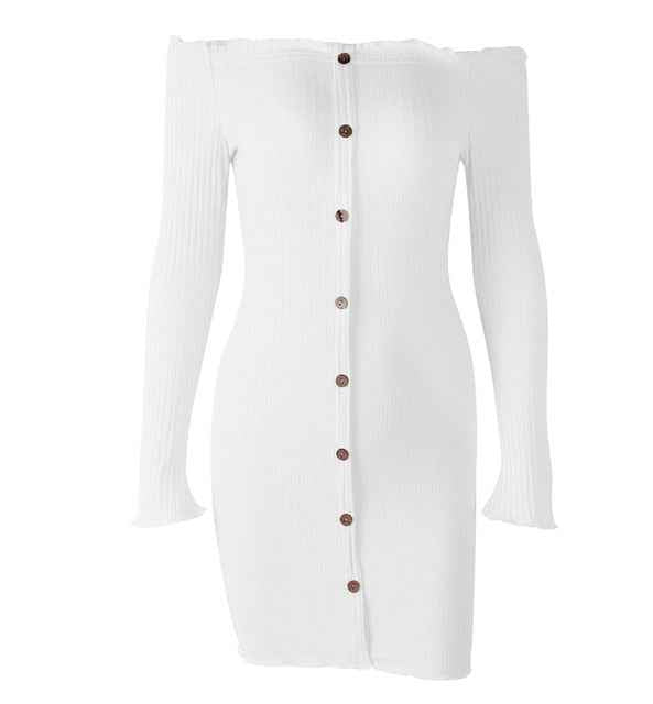 Sexy Off Shoulder Knitted Bodycon Sweater Dress for Women