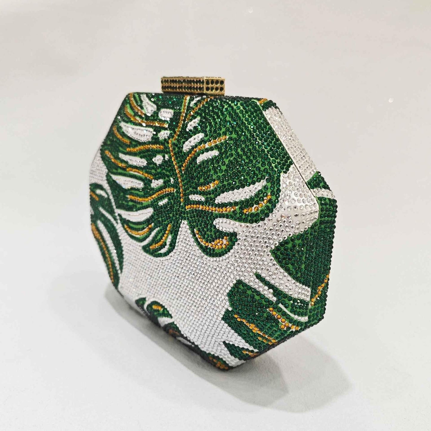 Green Leaf Diamond Handbag - Hot Dinner Handheld Bag with Chain - Shello's Creative Boutique