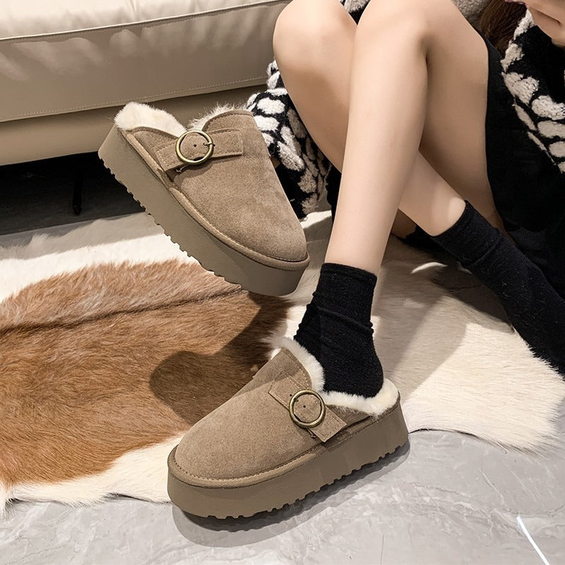 Women Thicken Plush Fur Slippers Winter Slip on Chunky Platform Loafers Mules Woman Thick Bottom Cotton Slippers Flip Flops eprolo