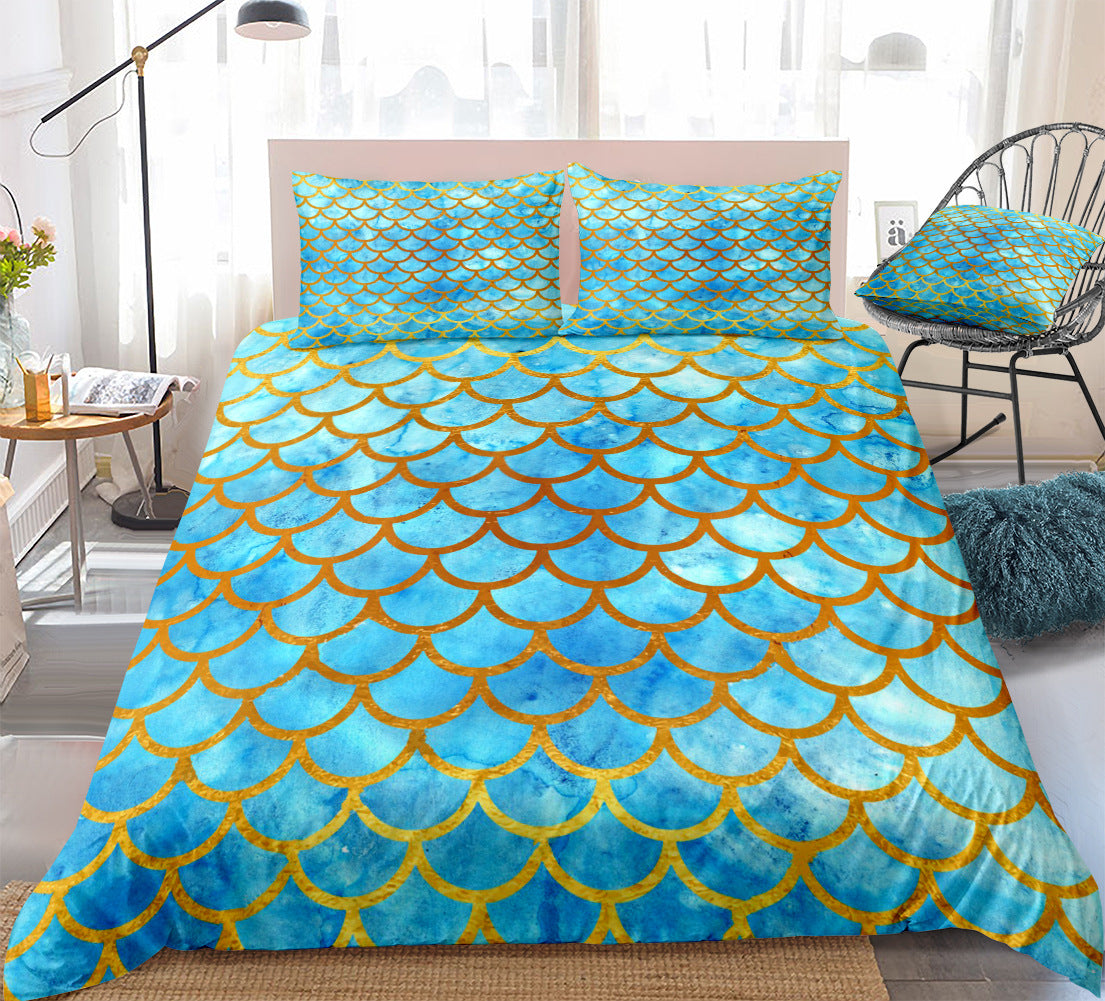 Mermaid Pattern Fish Scales Three Or Four Pieces Household Quilt Cover Bedding eprolo