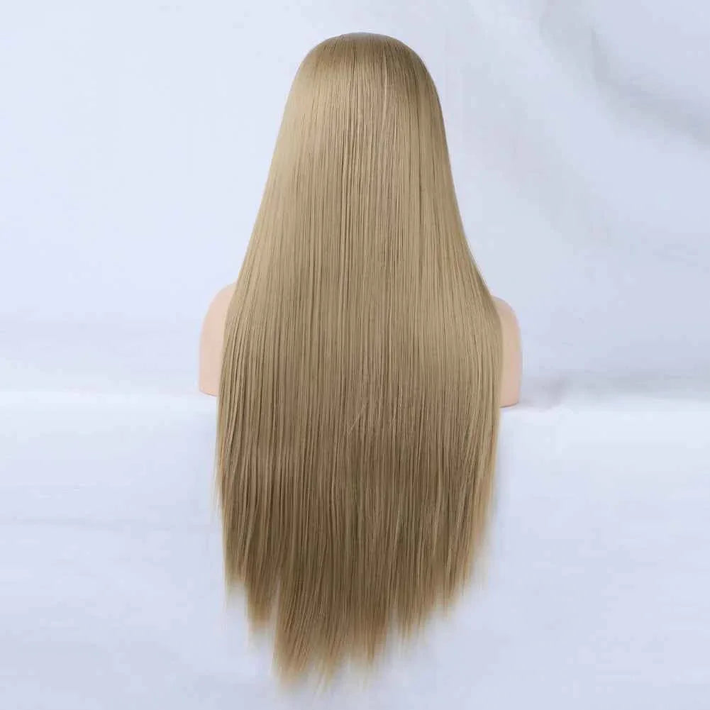 Linen Ombre Lace Front Wig - Long Straight Synthetic Hair with Highlights - Shello's Creative Boutique