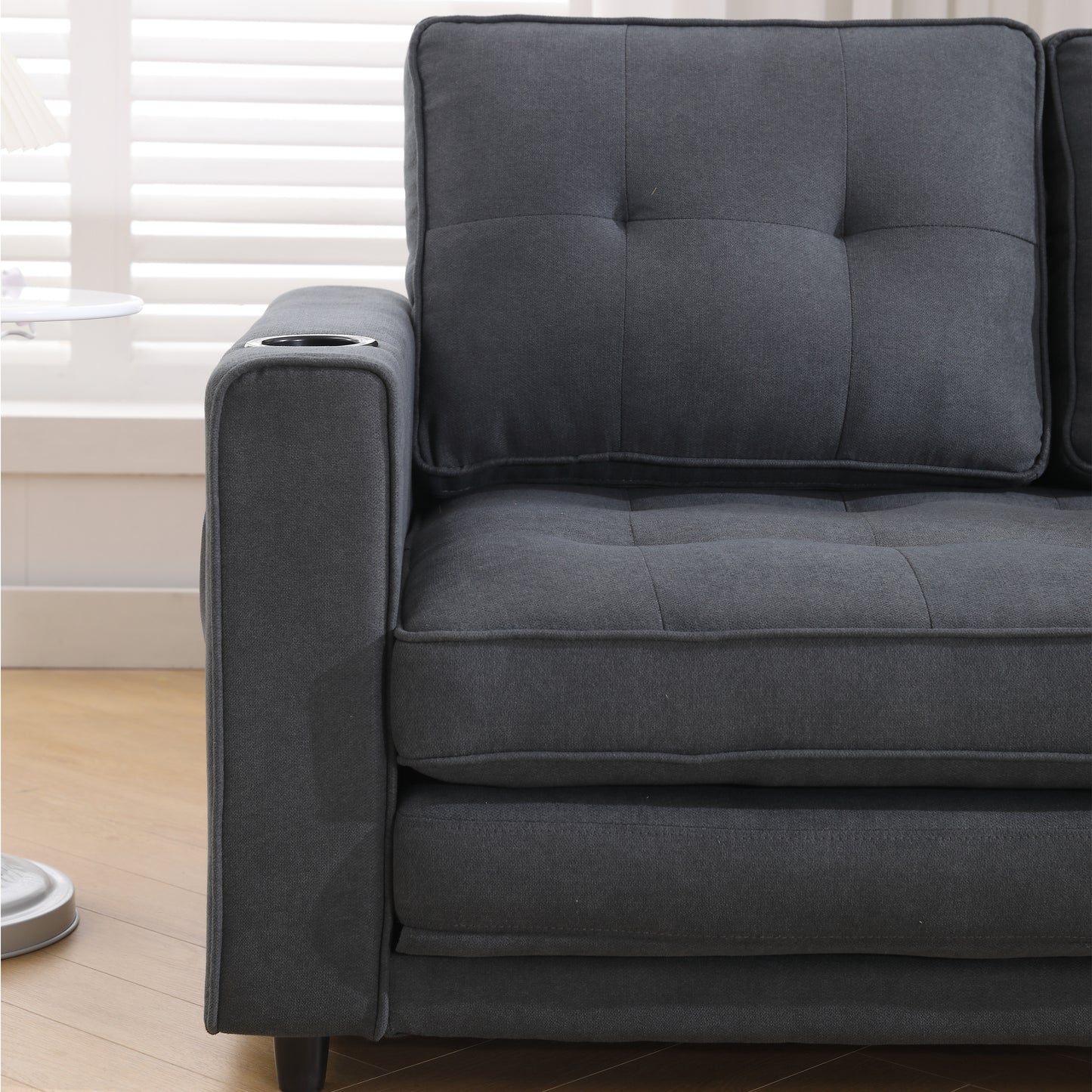 Three in one soft cushion cushion cushion sofa, folding mattress sofa bed, with side pockets and cup holder, dark gray eprolo