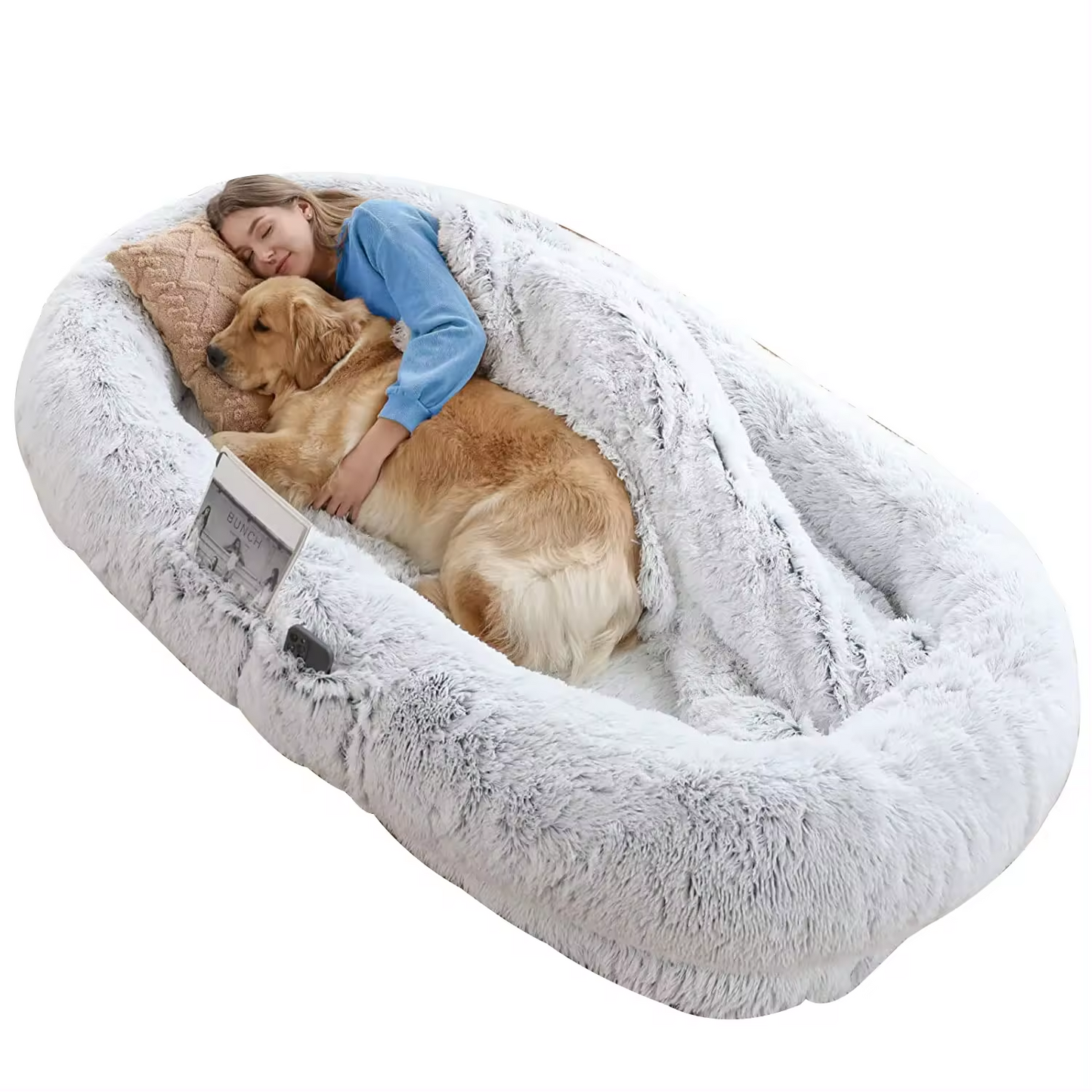 Human dog bed, size 71 inches x 40 inches x 12 inches, washable faux fur dog bed - gray