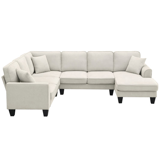 Modern U-Shape Sectional Sofa – 7-Seat Fabric Sofa Set with Pillows for Living Room, Apartment & Office