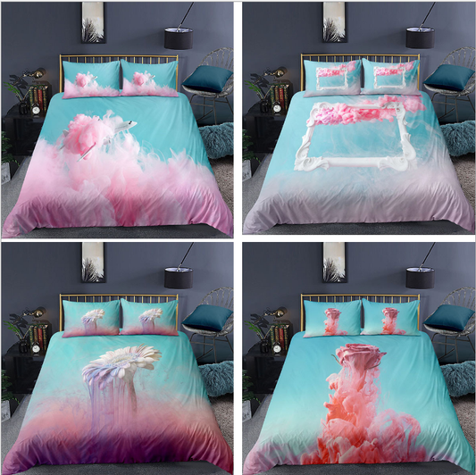 3D pink girl heart white cloud digital printing bedding three piece set eprolo