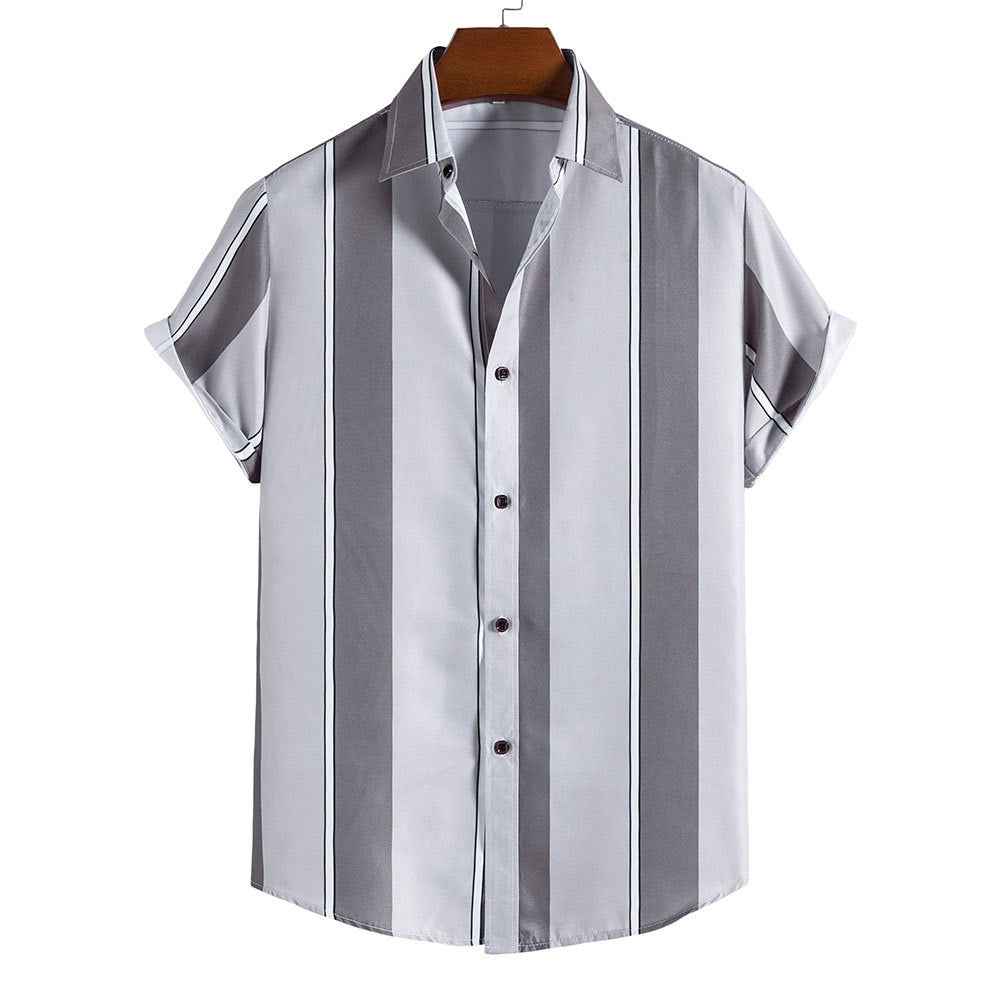 Summer Men's Striped Short-Sleeved Hawaiian Shirt