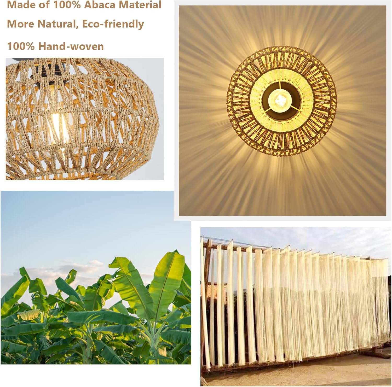 Rattan Light Fixtures Ceiling Mount,Boho Ceiling Light Fixture with Dimmable LED Bulb Mini Hand Woven Rattan eprolo