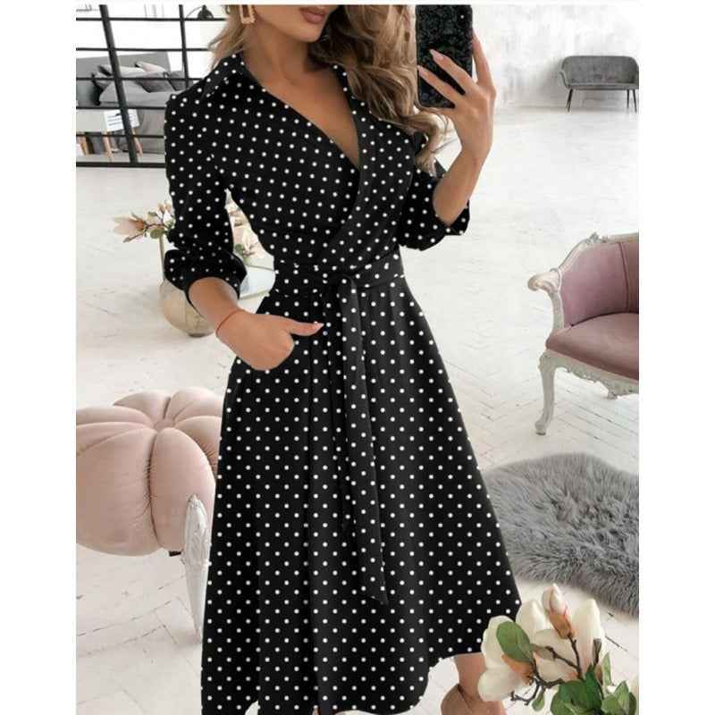 Eprolo Fashionable Short-Sleeved V-Neck Printed Dress for Women