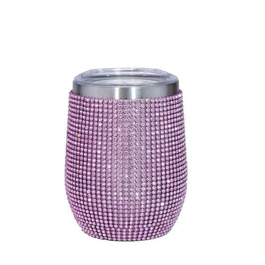 12oz Diamond Wine Tumbler With Sealed Lid Vacuum Thermo Beer Mug Cup Stainless Steel Mug Cup Champagne Party Bridemaid Gift - Shello's Creative Boutique