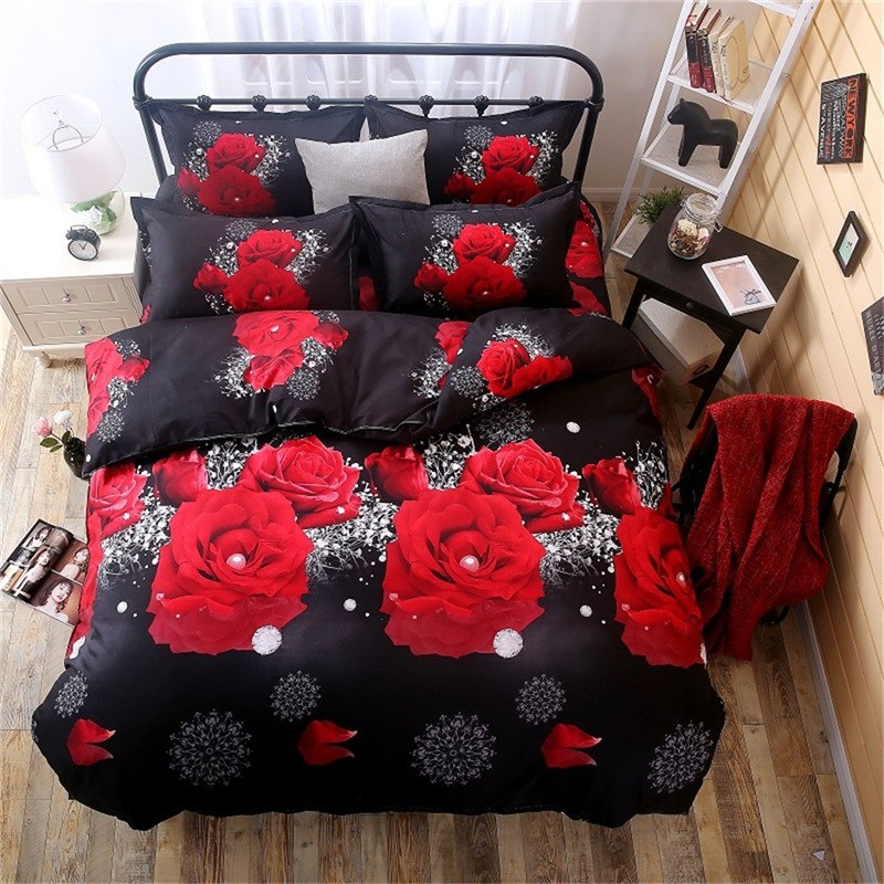 2/3Pcs Red Dream 3D Oil Painting Rose Printed Bedding Set Queen King Size Quilt Cover Bed Sheet Pillowcases eprolo