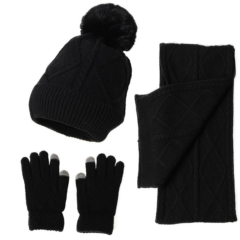 Adult Hat, Scarf, Glove, Three Piece Set, Autumn and Winter New Warm and Thickened Woolen Hat eprolo