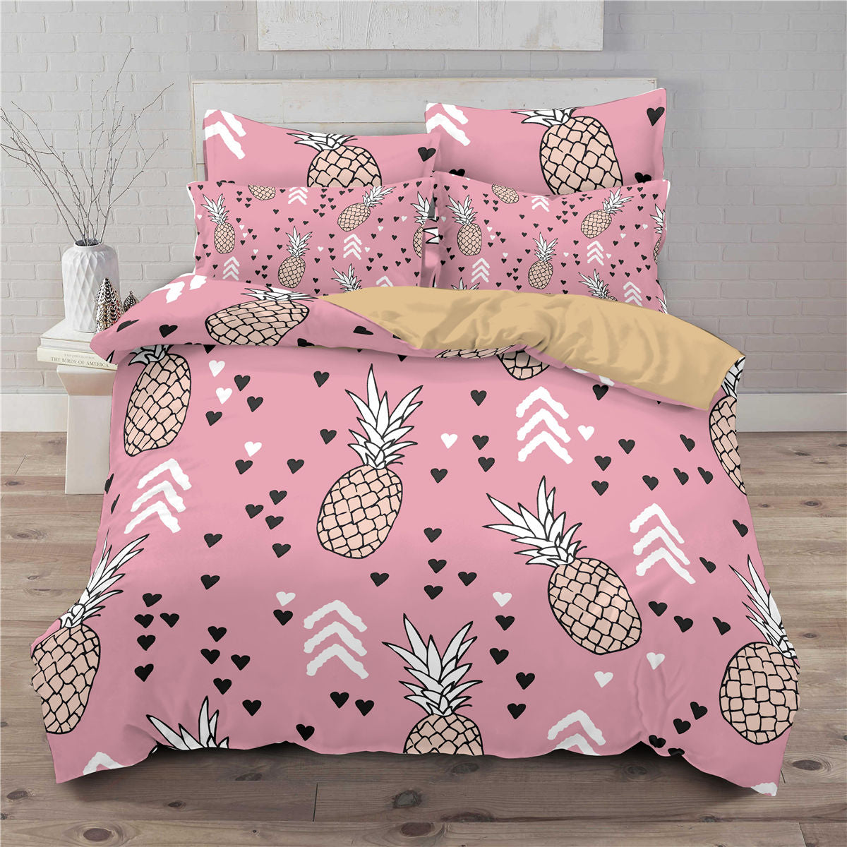 Small fresh pineapple 3D printed three-piece European and American bedding cover eprolo