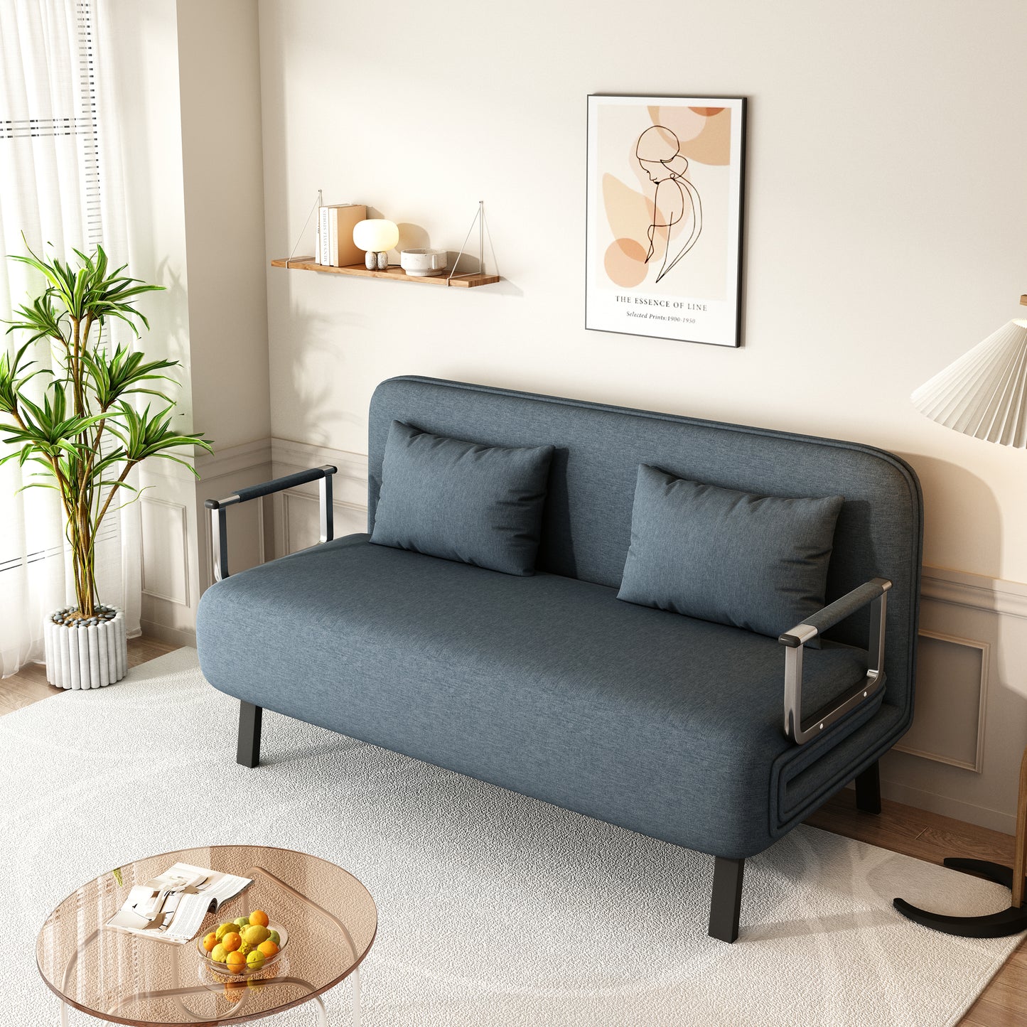 55″ Convertible Chair Bed Tri-Fold Sofa Bed with Adjustable Backrest & Pillow eprolo