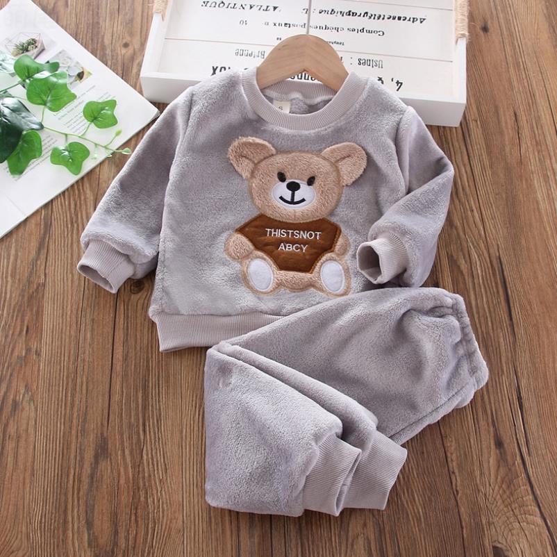 New Autumn Winter Baby Clothes Pajamas Sets Girls Pajamas Children Warm Flannel Fleece Catoon Bear Kids Sleepwear Home Suit 1-6Y eprolo