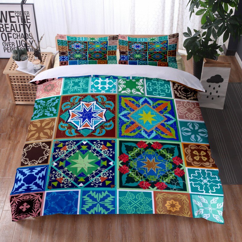 Fashionable 3 Pieces Bohemian Style Bedding Set Large Mandala Feather Printed Duvet Cover With Pillowcase Not Included Sheets eprolo