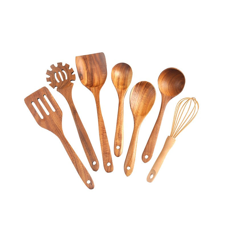 Teak 7-Piece Kitchenware Set Kitchen Utensils Shovel Pot Rice Spoon Set Leaky Spoon Egg Beater Kitchenware Set eprolo