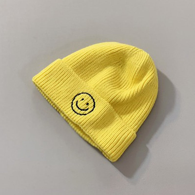 Baby Hat Solid Color Boy Girl Cartoon Smile Embroidery Winter Kids Knitted Hats Children Warm Beanies Child Caps For Babies eprolo