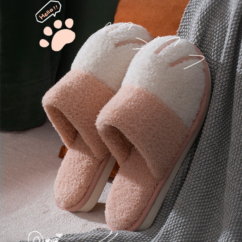 Winter House Warm Fur Slipers For Women Cute Cat paw Designer Bedroom Warm Plush Shoes Non-slip Indoor Women Furry Slippers eprolo