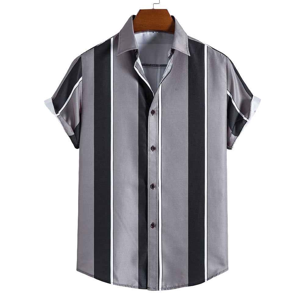 Summer Men's Striped Short-Sleeved Hawaiian Shirt