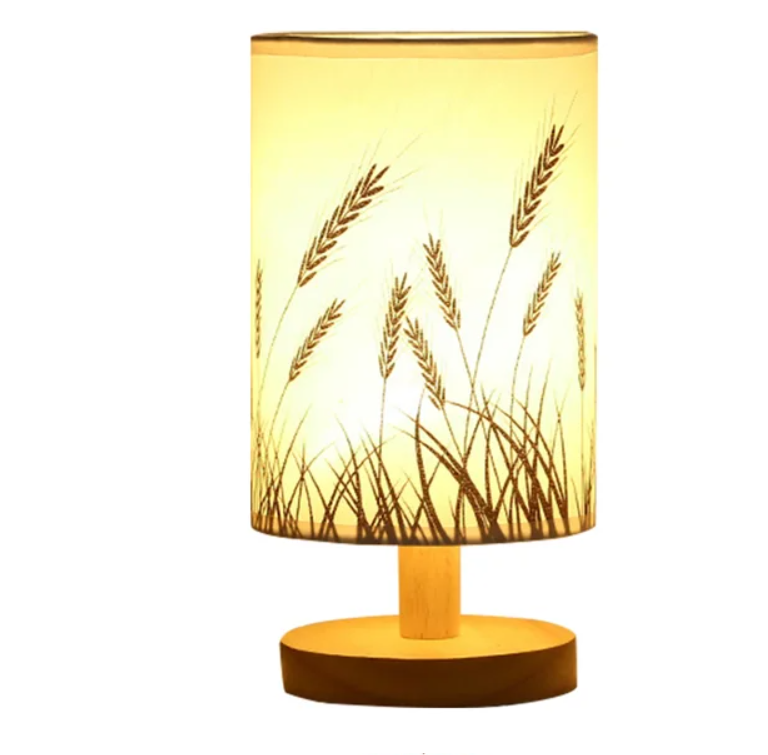 Linen Table Lamp LED Linen Night Lamp w/Warm White Light Linen Nightstand Lamp USB Powered Wooden Beside Lamp eprolo