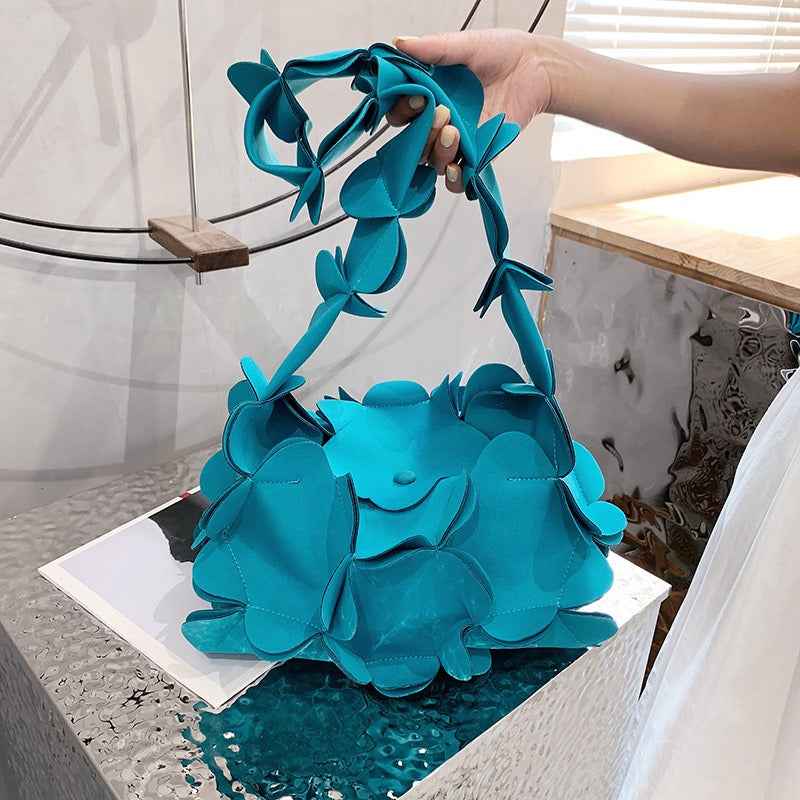Mori Soft Girl Petal Bag Three-Dimensional One-Shoulder PU Underarm Bag for Ladies