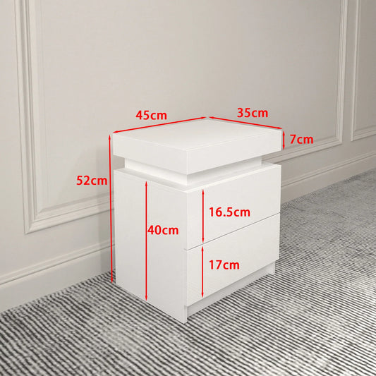 Modern white Nightstand With 2 Storage Drawers LED Lights For Bedroom - Shello's Creative Boutique