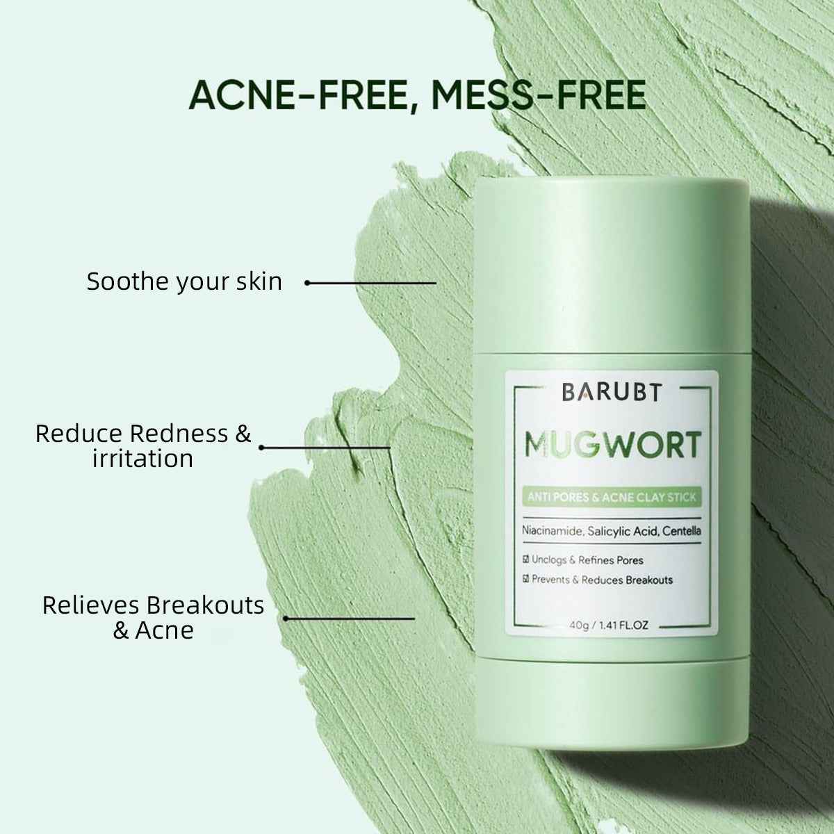 BARUBT mugwort mud mask stick deep cleansing mild blackhead repair facial care smearable mask