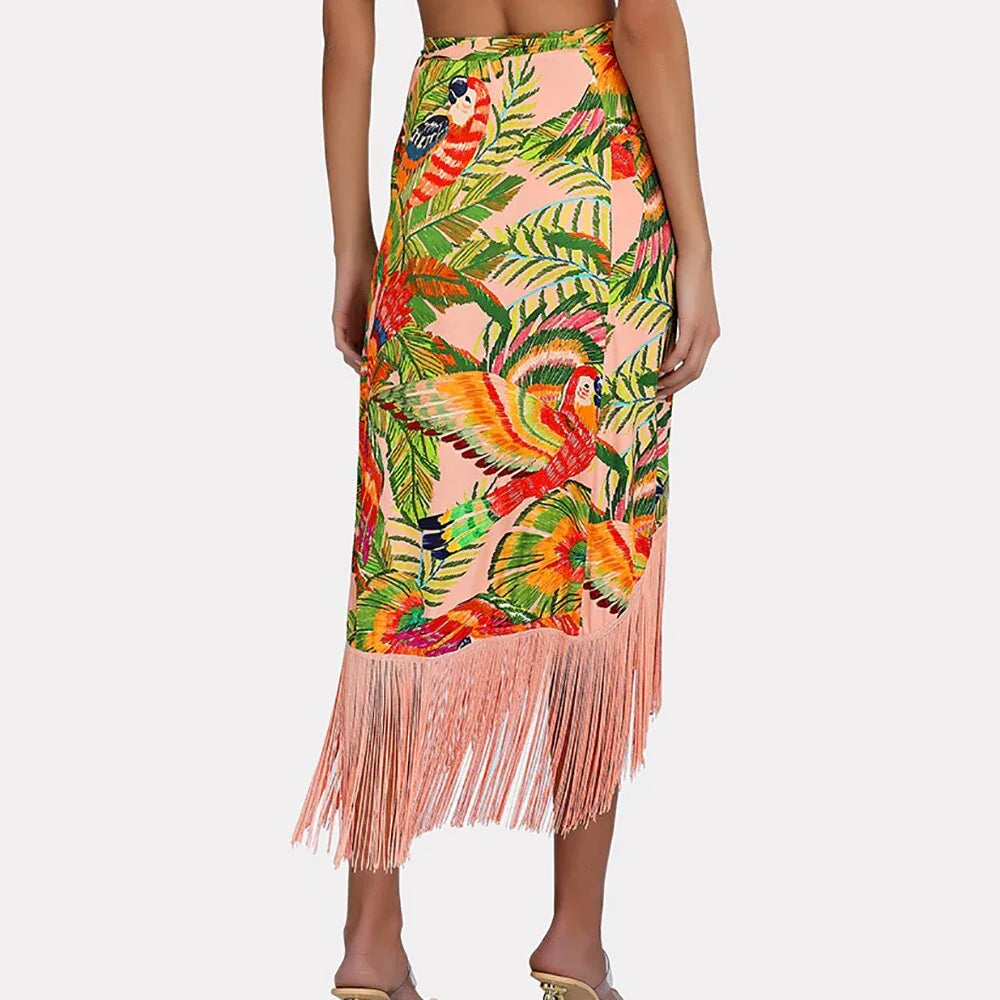 Vintage One-Shoulder Bikini Set with Fringe Skirt - Women's 3-Piece Swimwear | Summer Beachwear - Shello's Creative Boutique