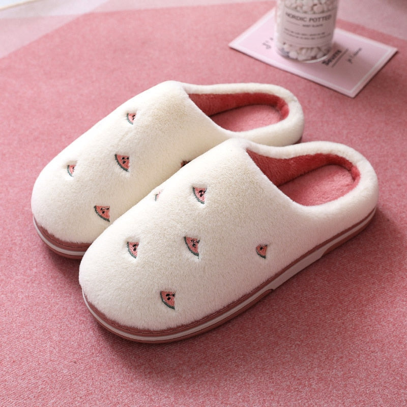Fashion Fruit Indoor Slippers Women Warm Plush Home Slipper Anti-slip Soft Lovers Winter Shoes Banana Cherry Ladies Slides SH450 eprolo