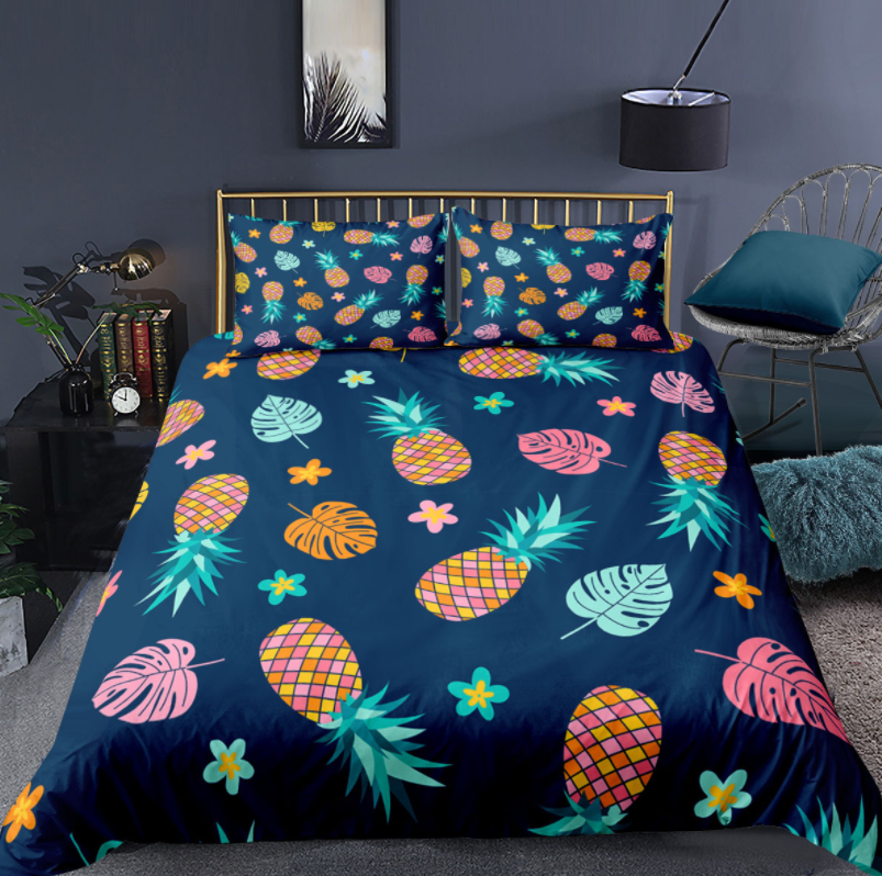 Home textile cross border supply fruit pineapple quilt cover pillow case bedding Amazon 3D digital printing three piece set     report eprolo