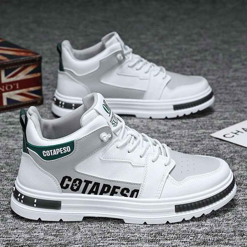 Men's Breathable High Top Shoes - Trendy Versatile White Sports and Leisure Board Shoes
