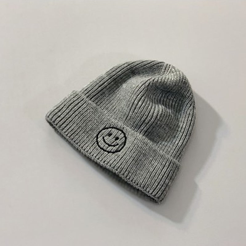 Baby Hat Solid Color Boy Girl Cartoon Smile Embroidery Winter Kids Knitted Hats Children Warm Beanies Child Caps For Babies eprolo