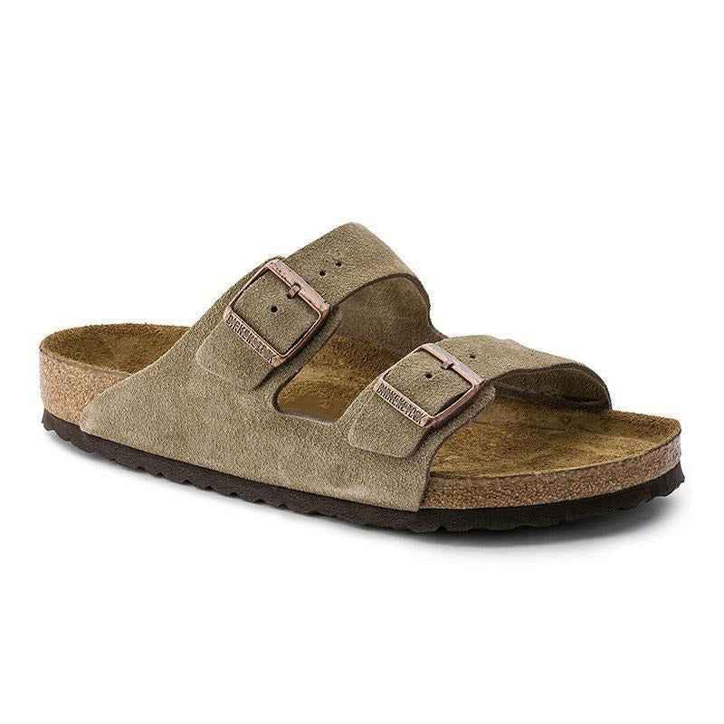Unisex Wooden Sole Slippers with Frosted Leather Double Breasted Buttons