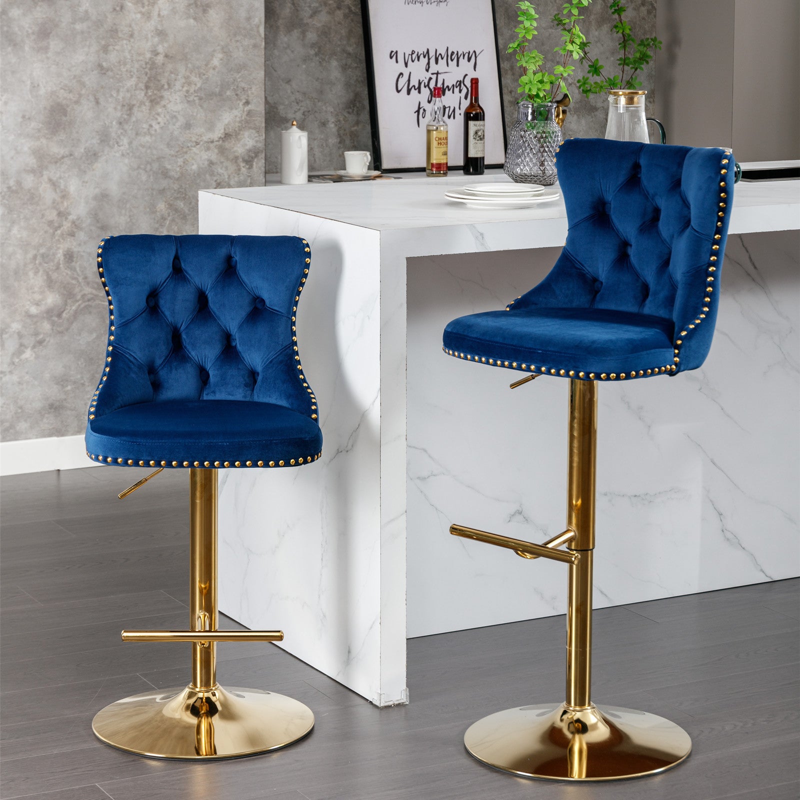 25-33 Inch, Modern Upholstered Bar Stools with Backs Comfortable Tufted for Home Pub and Kitchen Island,Blue,Set of 2 eprolo