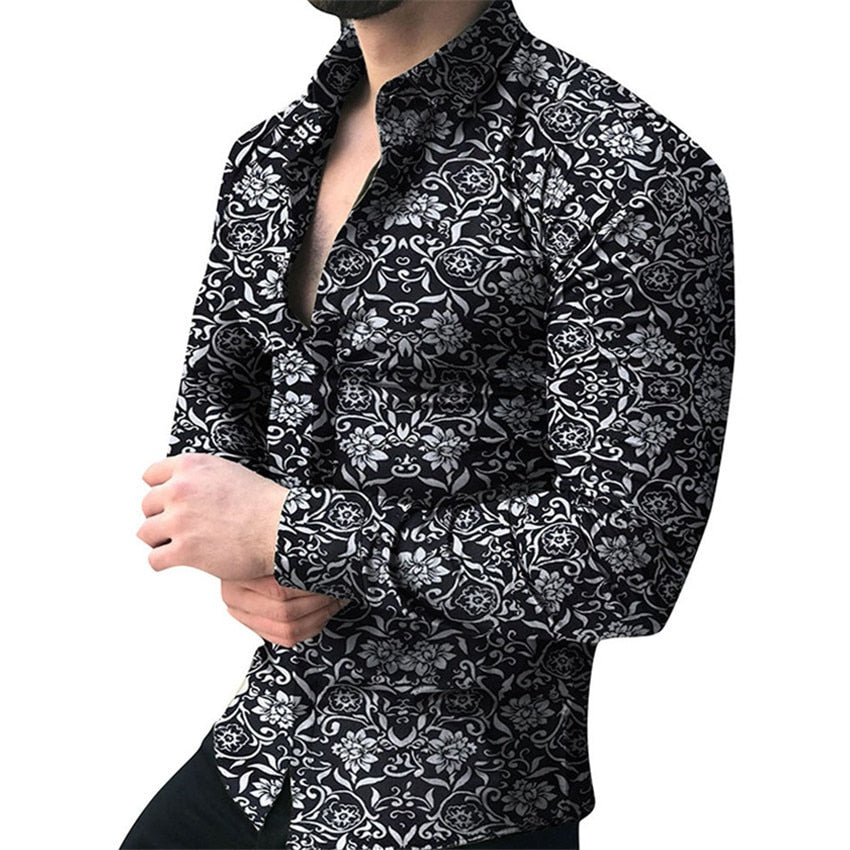 Men Shirt Long Sleeve Top Floral Male Blouse Casual Shirts Summer Autumn Shirts hawaiian Men Clothes camisa masculina Shello Creative Boutique
