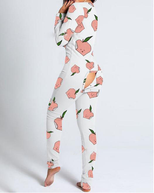 Women's Long-Sleeve Footie Jumpsuit - Slim Fit V-Neck Bodysuit Pajamas