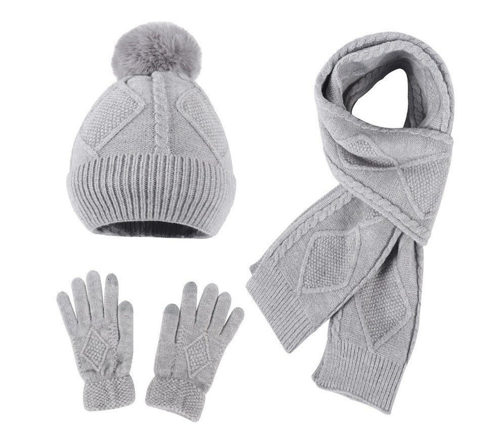Adult Hat, Scarf, Glove, Three Piece Set, Autumn and Winter New Warm and Thickened Woolen Hat eprolo