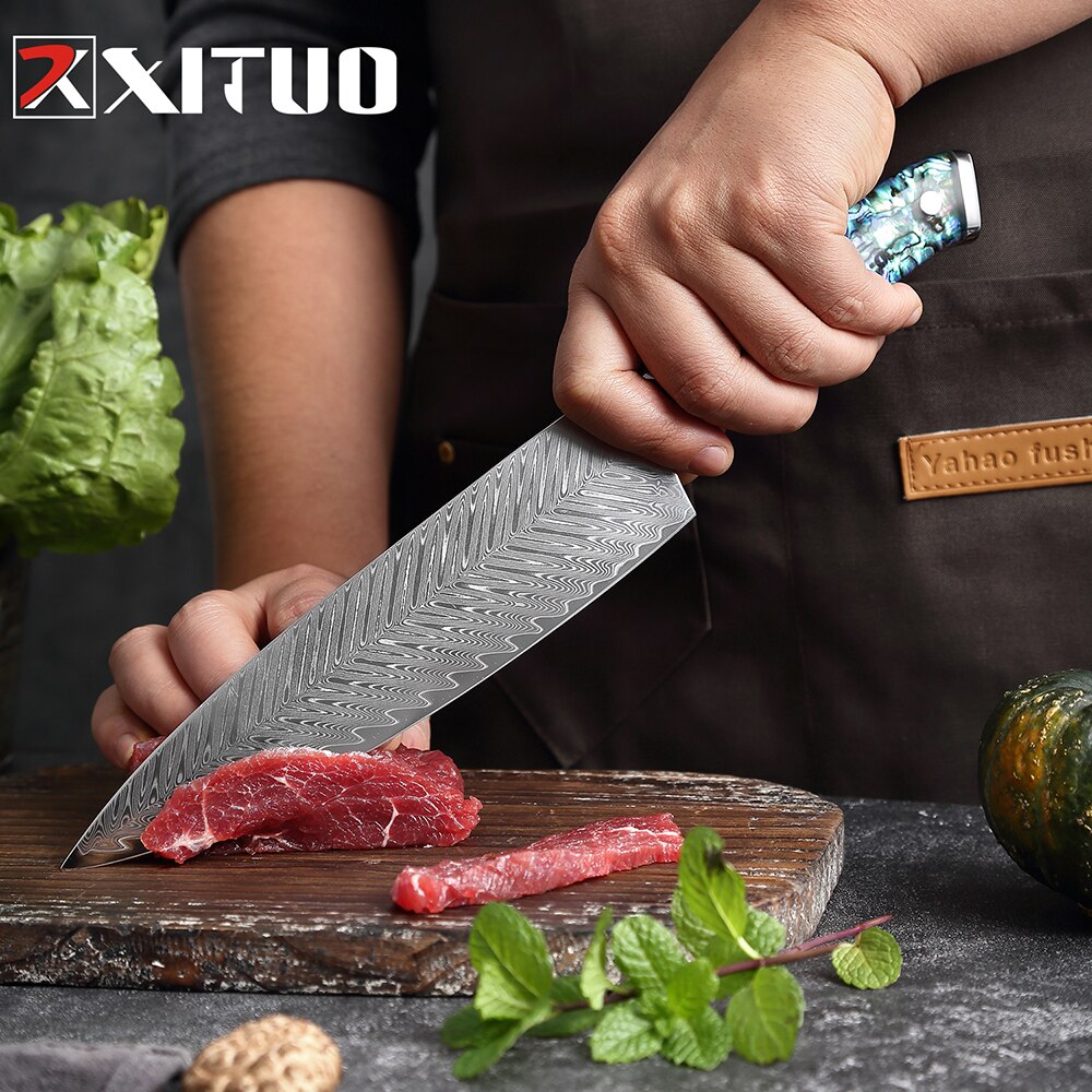 XITUO Damascus Steel knife Set Kitchen Cooking Tools Chef Knife Japanese Santoku Knives Boning knife Exquisite Shell Handle eprolo
