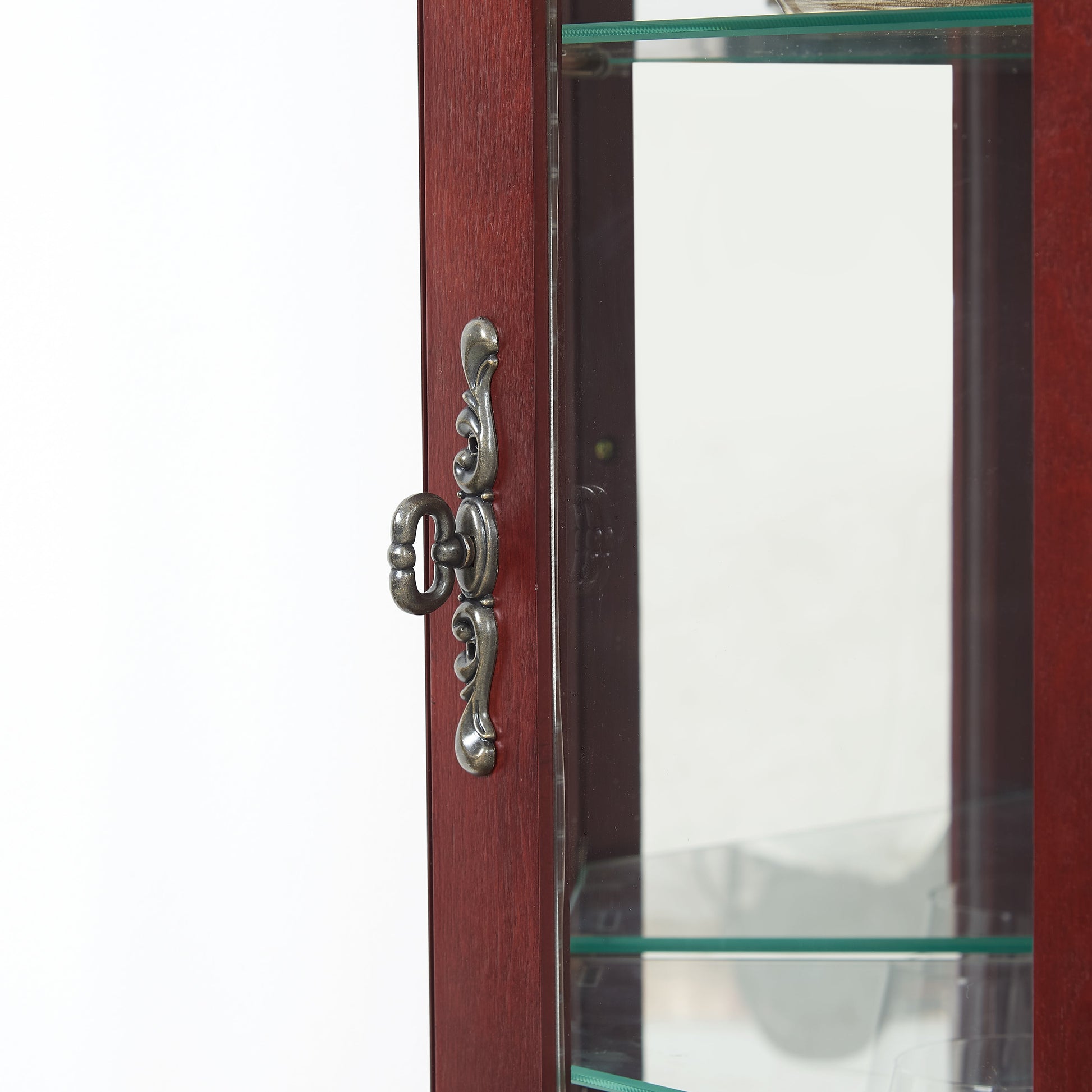Corner Curio cabinet with lights, adjustable tempered glass frame, display cabinet, cherry color (excluding E26 light bulbs) eprolo