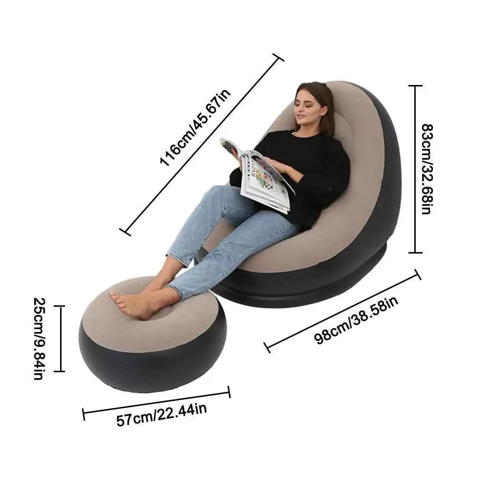 Inflatable Air Mattress Sofa - Comfortable Lazy Chair and Leg Stool for Home and Outdoor Use