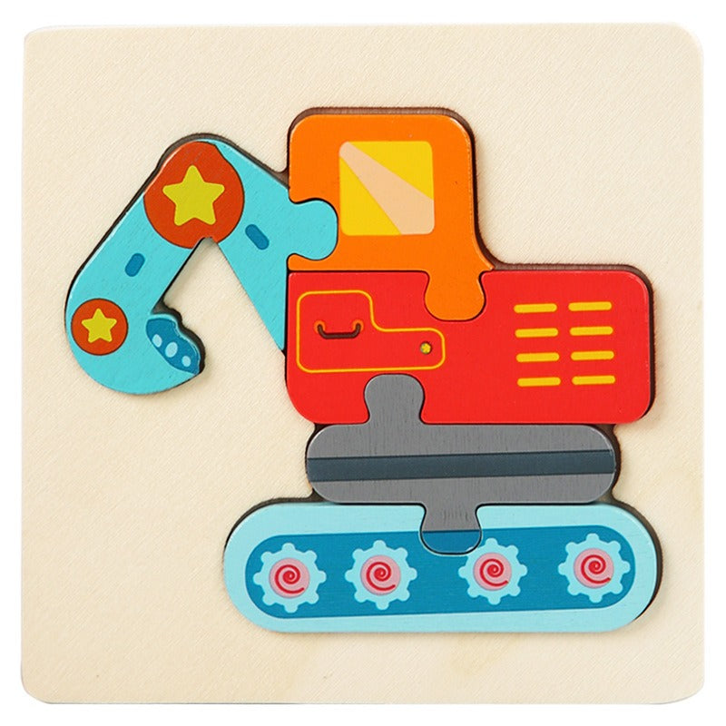 Wooden Small Puzzle Young Children Early Education Puzzle Card Buckle Three-Dimensional Animal Cartoon Shape Matching Puzzle Board Toys eprolo