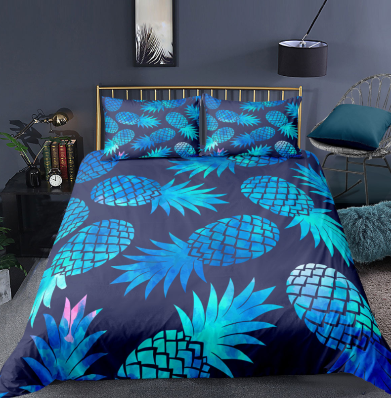Home textile cross border supply fruit pineapple quilt cover pillow case bedding Amazon 3D digital printing three piece set     report eprolo
