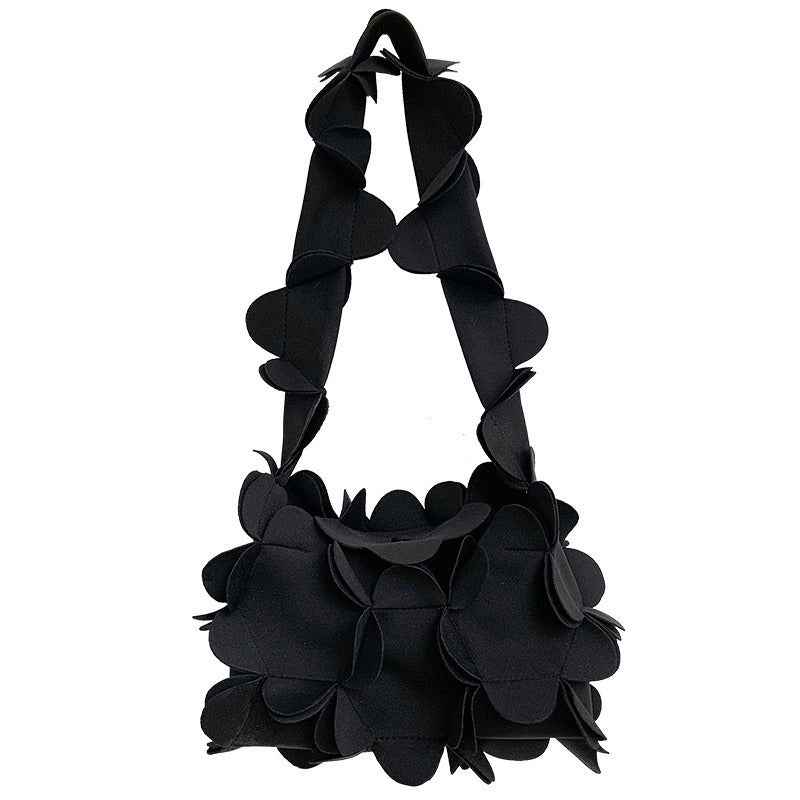 Mori Soft Girl Petal Bag Three-Dimensional One-Shoulder PU Underarm Bag for Ladies