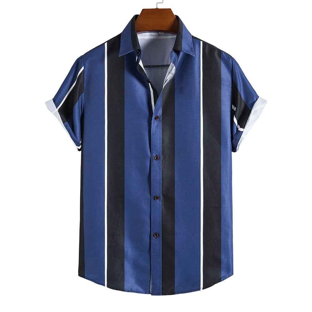 Summer Men's Striped Short-Sleeved Hawaiian Shirt