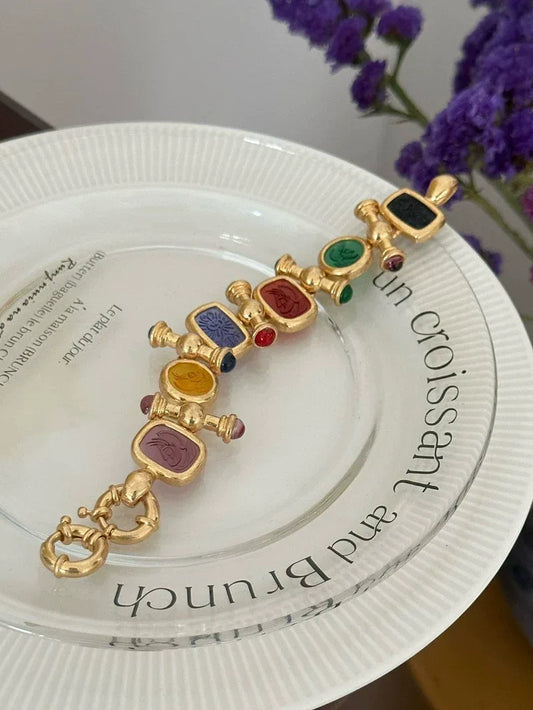 Brass Statement Chunky Colorful Retro Beads Bracelet Women Jewelry - Shello's Creative Boutique