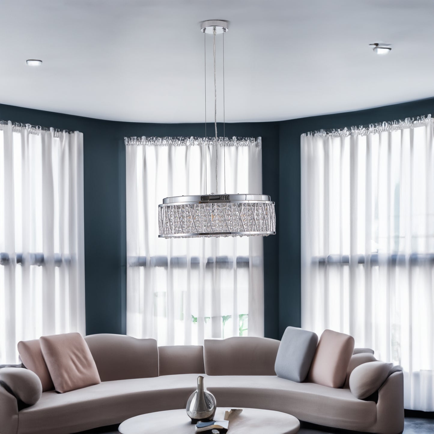 Modern Crystal Pendant 18.9-inch Aluminum+Iron Circular Ceiling Light Embedded Ceiling Fixture eprolo