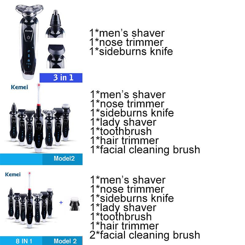 Kemei 7 in 1 Men's 3D Electric Shaver 3 in 1 Beard Trimmer Rechargeable Razor for Men Shaving eprolo